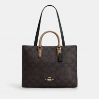 COACH蔲驰 Maggie 36 印花徽标Log0涂层帆布 托特包Tote包购物袋手提包 女款 棕